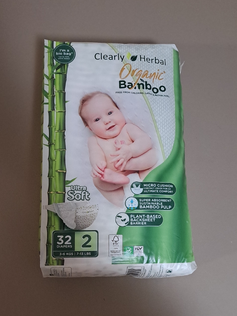 Clearly Herbal Organic Bamboo Diapers New Pack Of 32 Size 2 7-13 Pounds